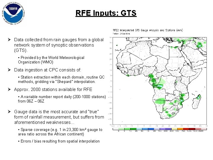 RFE Inputs: GTS Ø Data collected from rain gauges from a global network system RFE Inputs: GTS Ø Data collected from rain gauges from a global network system