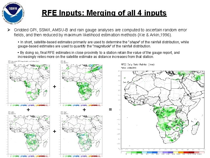RFE Inputs: Merging of all 4 inputs Ø Gridded GPI, SSM/I, AMSU-B and rain RFE Inputs: Merging of all 4 inputs Ø Gridded GPI, SSM/I, AMSU-B and rain