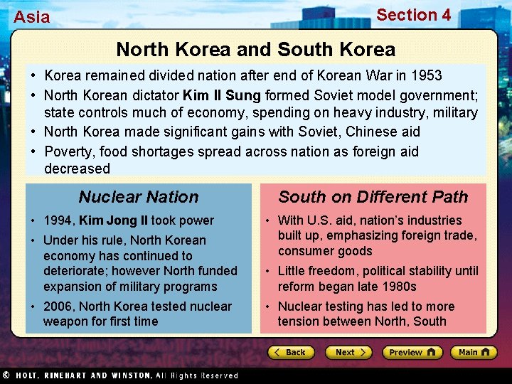 Section 4 Asia North Korea and South Korea • Korea remained divided nation after
