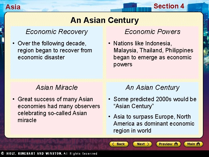Section 4 Asia An Asian Century Economic Recovery • Over the following decade, region