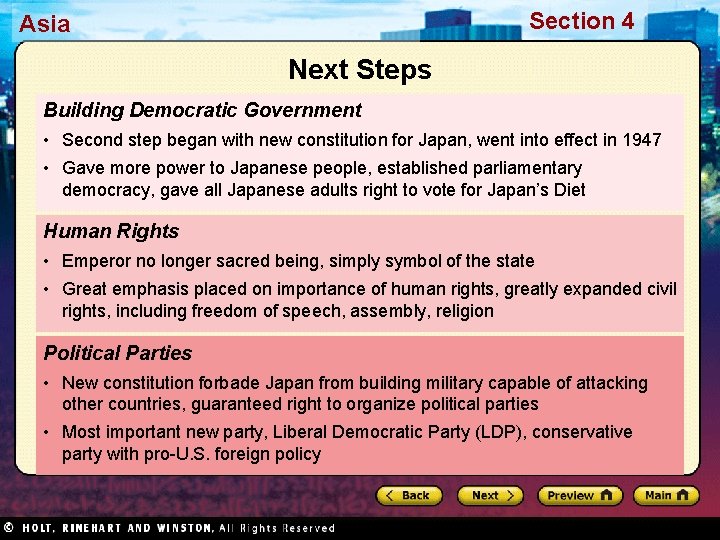 Section 4 Asia Next Steps Building Democratic Government • Second step began with new