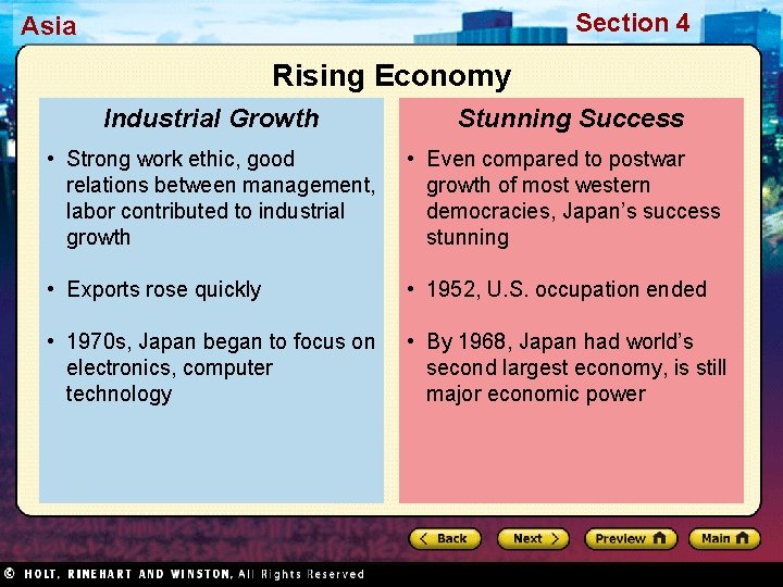 Section 4 Asia Rising Economy Industrial Growth Stunning Success • Strong work ethic, good