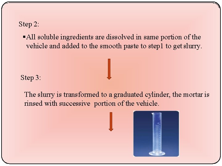 Step 2: All soluble ingredients are dissolved in same portion of the vehicle and