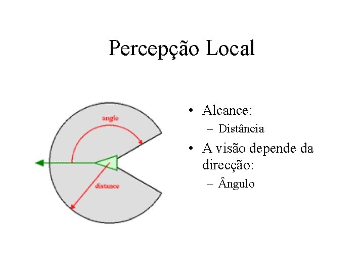 Percepção Local • Alcance: – Distância • A visão depende da direcção: – ngulo