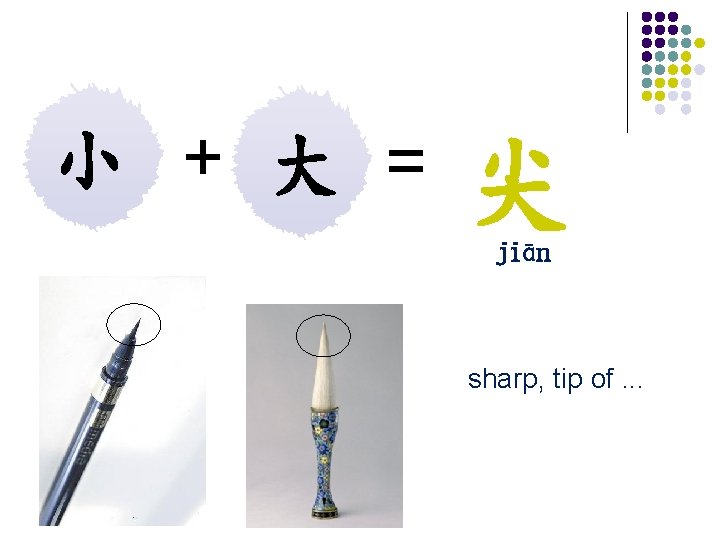 小 + 大 = 尖 jiān sharp, tip of. . . 