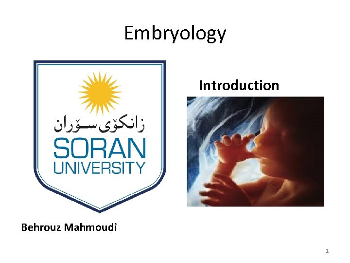 Embryology Introduction Behrouz Mahmoudi 1 