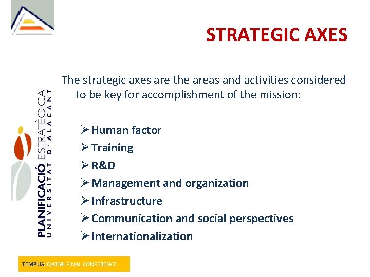 STRATEGIC AXES The strategic axes are the areas and activities considered to be key