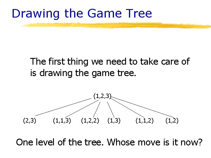 Drawing the Game Tree The first thing we need to take care of is