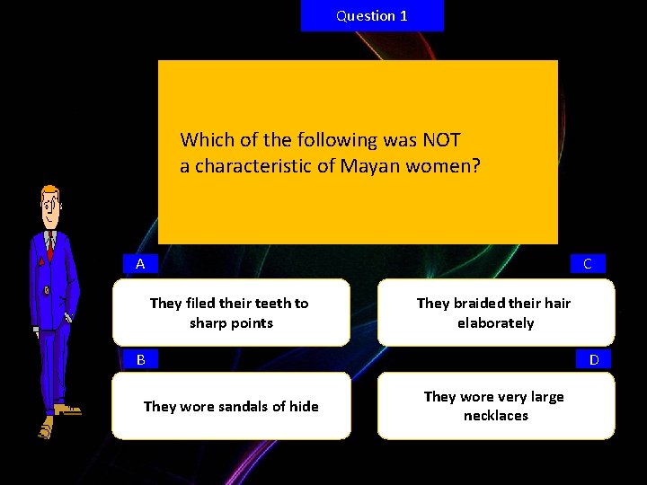 Question 1 Which of the following was NOT a characteristic of Mayan women? A