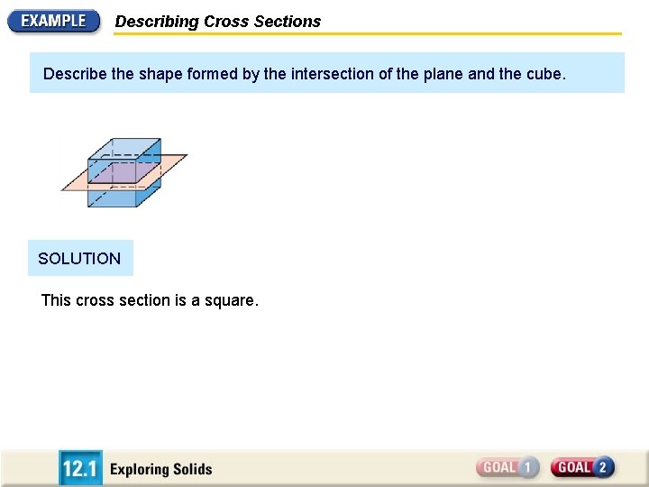 Describing Cross Sections Describe the shape formed by the intersection of the plane and
