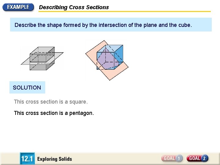 Describing Cross Sections Describe the shape formed by the intersection of the plane and