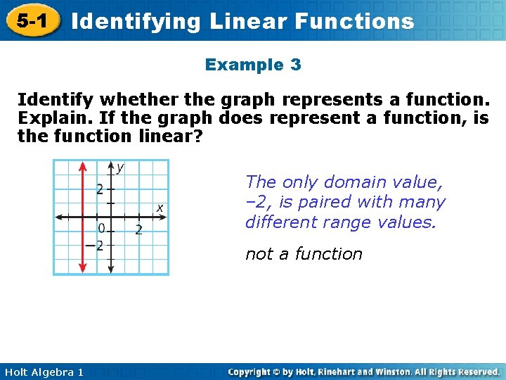 5 -1 Identifying Linear Functions Example 3 Identify whether the graph represents a function.