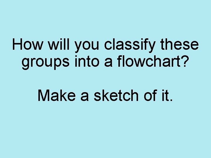 How will you classify these groups into a flowchart? Make a sketch of it. How will you classify these groups into a flowchart? Make a sketch of it.