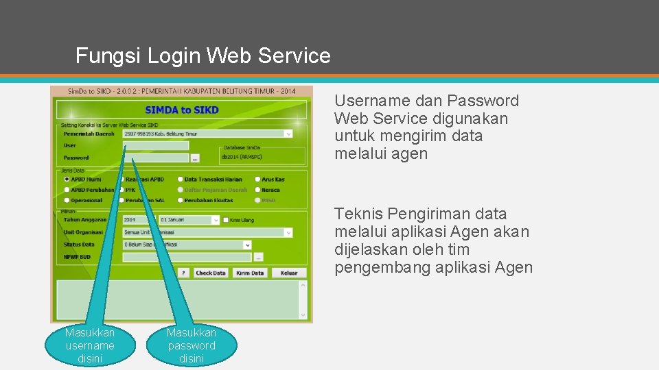 Fungsi Login Web Service Username dan Password Web Service digunakan untuk mengirim data melalui