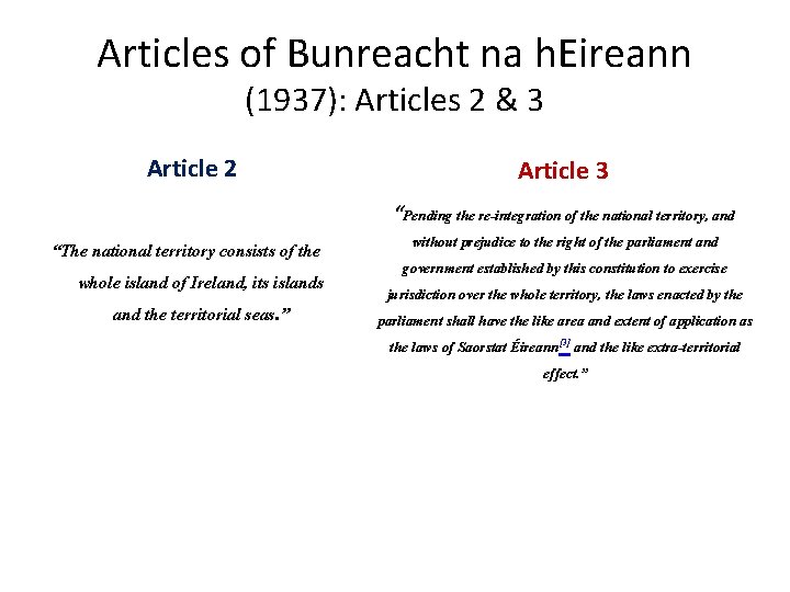 Articles of Bunreacht na h. Eireann (1937): Articles 2 & 3 Article 2 “The