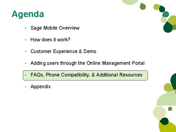 Agenda • Sage Mobile Overview • How does it work? • Customer Experience & Agenda • Sage Mobile Overview • How does it work? • Customer Experience &
