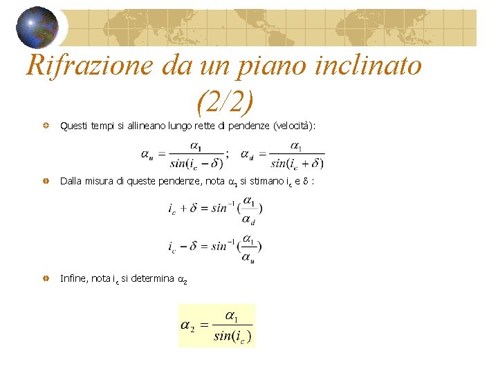 Rifrazione da un piano inclinato (2/2) Questi tempi si allineano lungo rette di pendenze