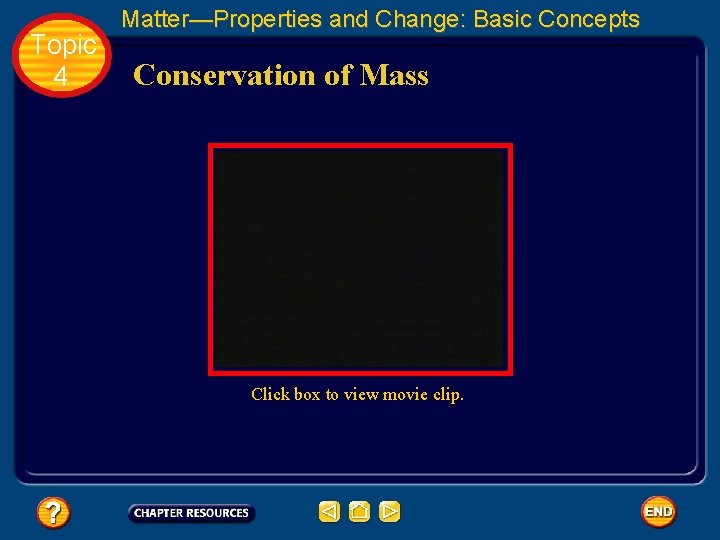 Topic 4 Matter—Properties and Change: Basic Concepts Conservation of Mass Click box to view