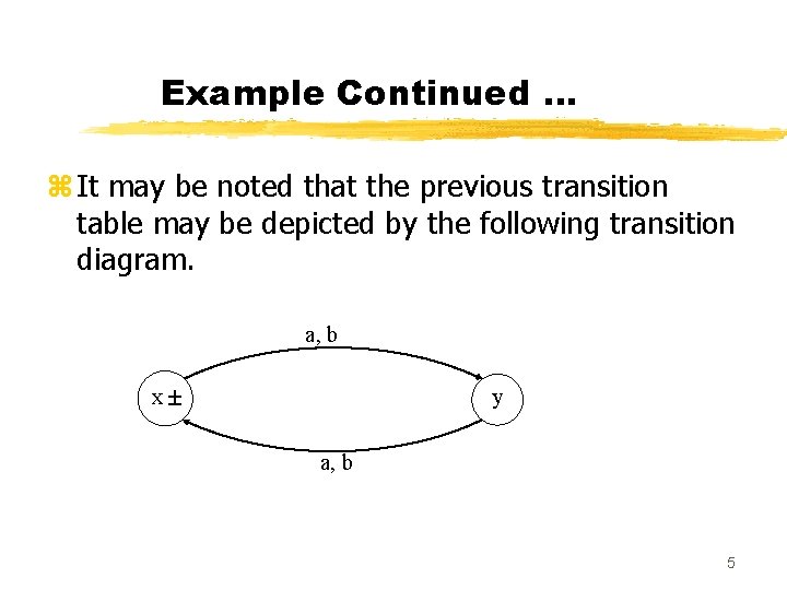 Example Continued … z It may be noted that the previous transition table may