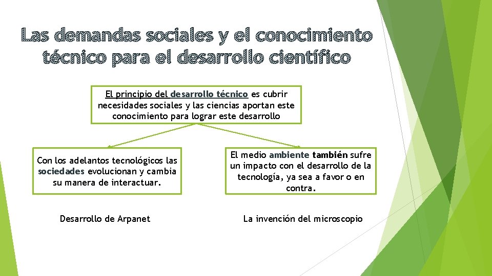 Las demandas sociales y el conocimiento técnico para el desarrollo científico El principio del