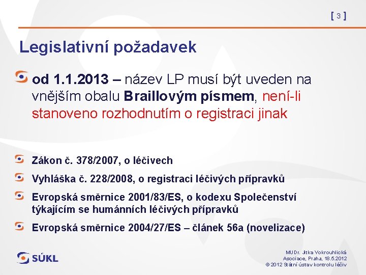 [3] Legislativní požadavek od 1. 1. 2013 – název LP musí být uveden na