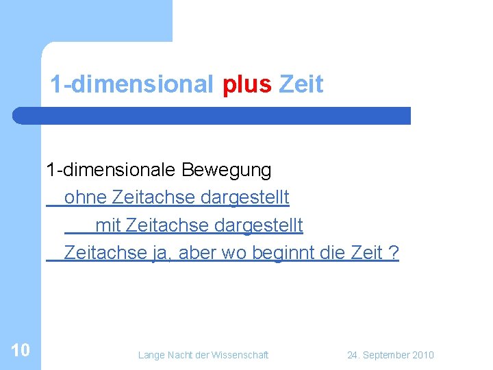 1 -dimensional plus Zeit 1 -dimensionale Bewegung ohne Zeitachse dargestellt mit Zeitachse dargestellt Zeitachse 1 -dimensional plus Zeit 1 -dimensionale Bewegung ohne Zeitachse dargestellt mit Zeitachse dargestellt Zeitachse
