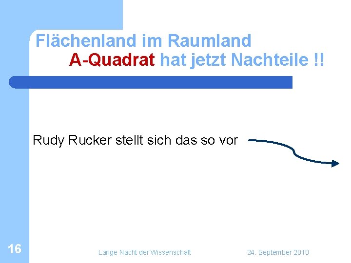 Flächenland im Raumland A-Quadrat hat jetzt Nachteile !! Rudy Rucker stellt sich das so Flächenland im Raumland A-Quadrat hat jetzt Nachteile !! Rudy Rucker stellt sich das so