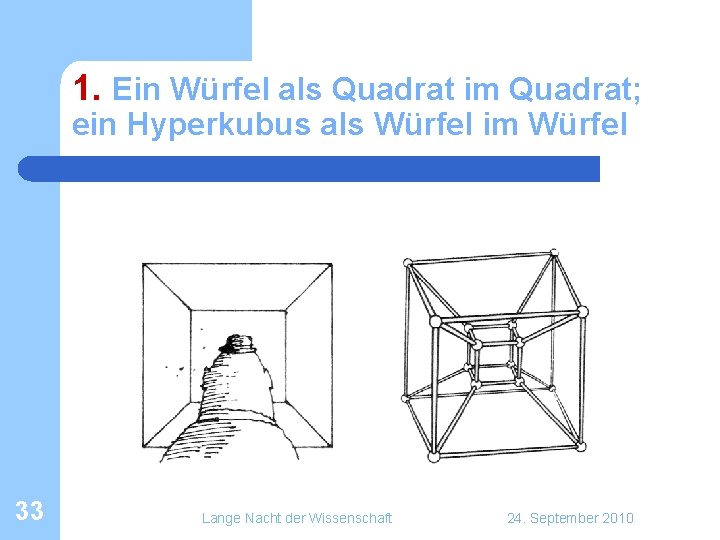 1. Ein Würfel als Quadrat im Quadrat; ein Hyperkubus als Würfel im Würfel 33 1. Ein Würfel als Quadrat im Quadrat; ein Hyperkubus als Würfel im Würfel 33