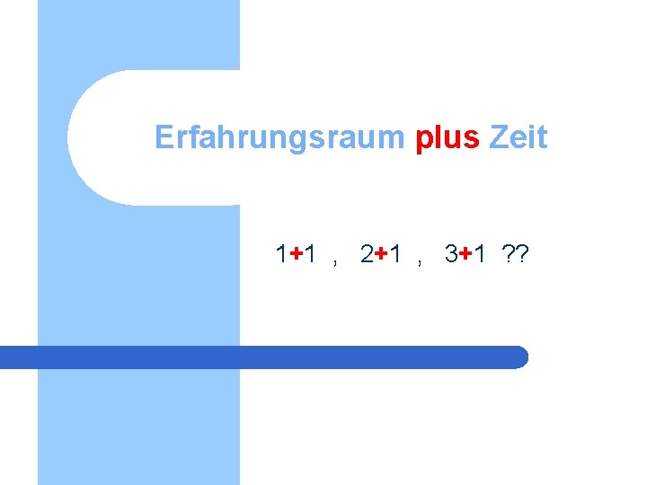 Erfahrungsraum plus Zeit 1+1 , 2+1 , 3+1 ? ? Erfahrungsraum plus Zeit 1+1 , 2+1 , 3+1 ? ?