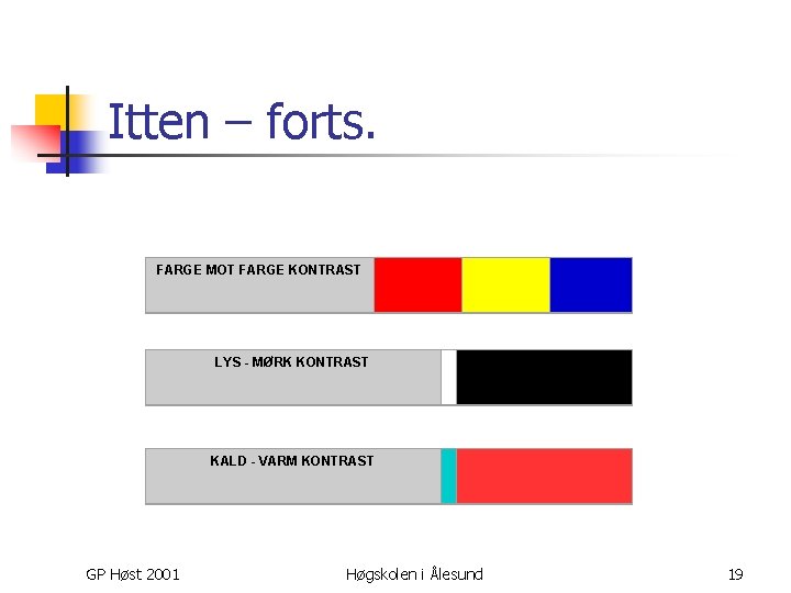 Itten – forts. FARGE MOT FARGE KONTRAST GP Høst 2001 LYS - MØRK KONTRAST