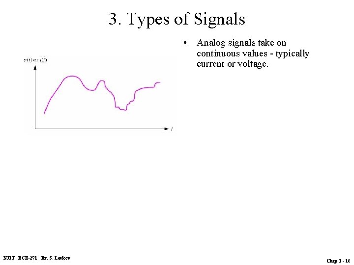 3. Types of Signals • Analog signals take on continuous values - typically current