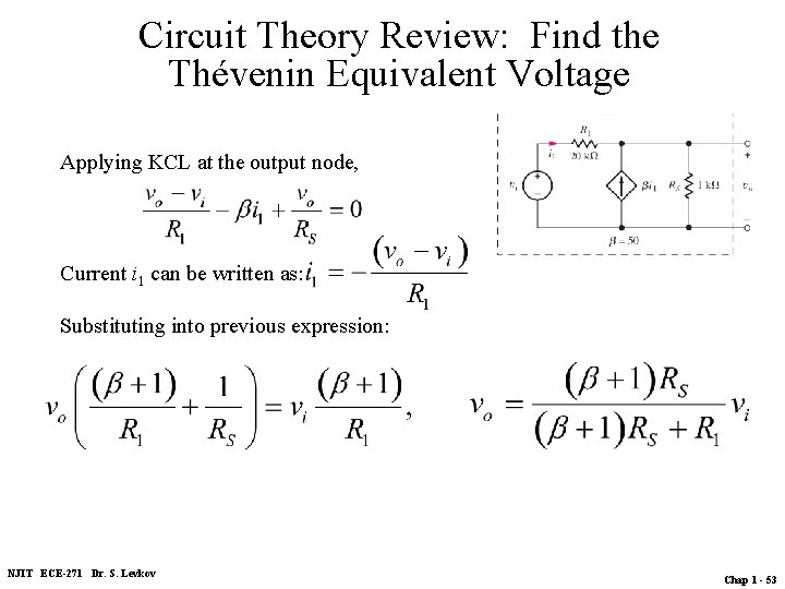 Circuit Theory Review: Find the Thévenin Equivalent Voltage Applying KCL at the output node,