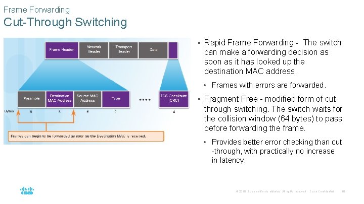Frame Forwarding Cut-Through Switching § Rapid Frame Forwarding - The switch can make a