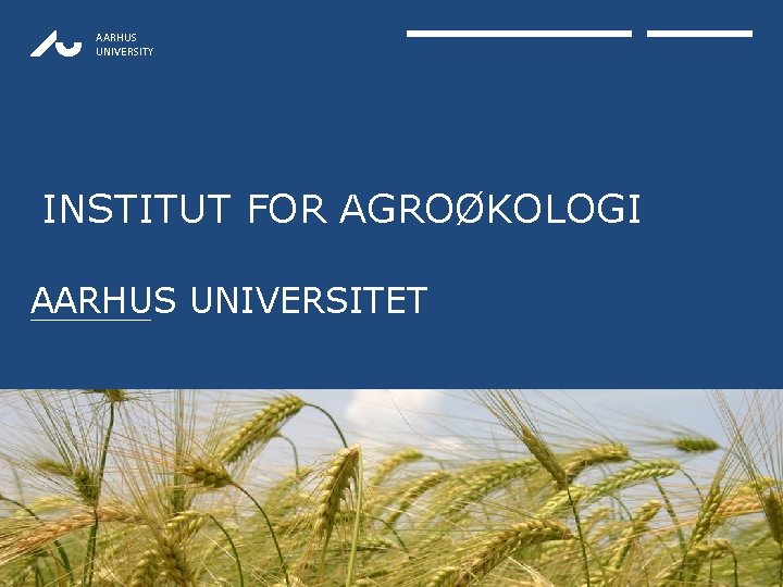 AARHUS UNIVERSITY INSTITUT FOR AGROØKOLOGI AARHUS UNIVERSITET 