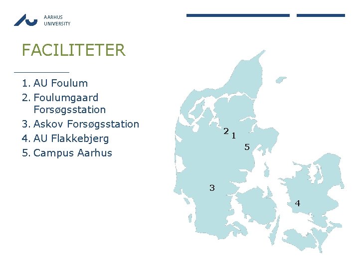 AARHUS UNIVERSITY FACILITETER 1. AU Foulum 2. Foulumgaard Forsøgsstation 3. Askov Forsøgsstation 4. AU