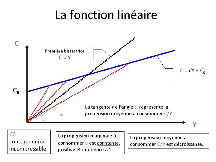 La fonction linéaire C Première bissectrice C = Y C = c. Y +