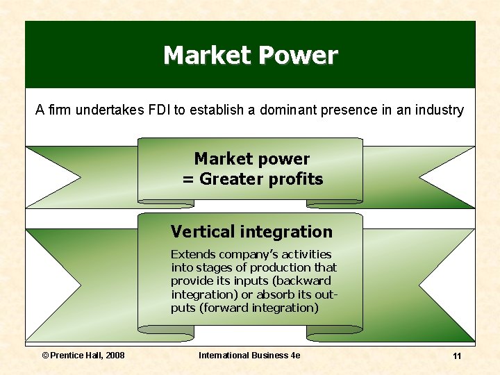 Market Power A firm undertakes FDI to establish a dominant presence in an industry