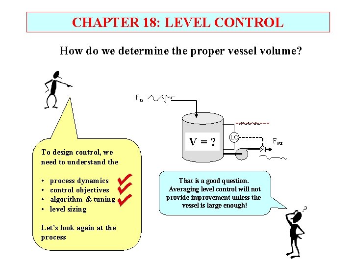 CHAPTER 18: LEVEL CONTROL How do we determine the proper vessel volume? Fin To