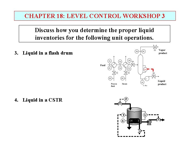 CHAPTER 18: LEVEL CONTROL WORKSHOP 3 Discuss how you determine the proper liquid inventories
