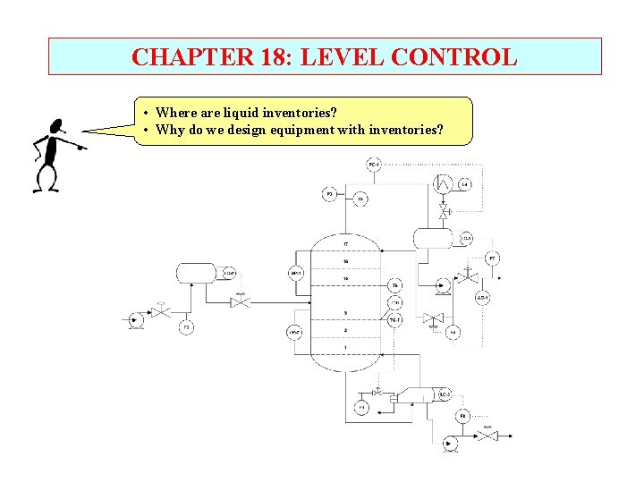 CHAPTER 18: LEVEL CONTROL • Where are liquid inventories? • Why do we design