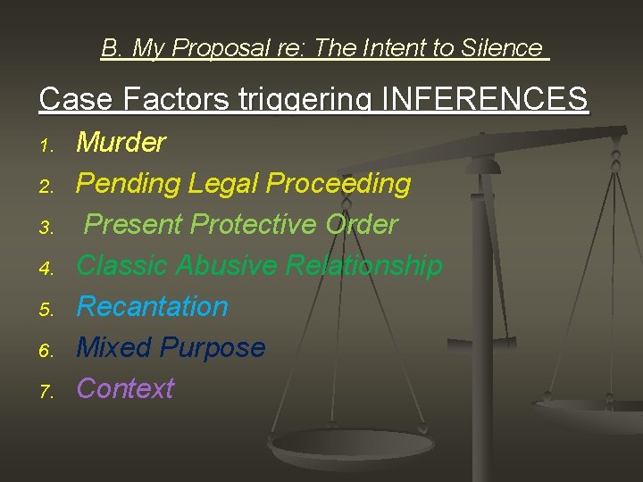 B. My Proposal re: The Intent to Silence Case Factors triggering INFERENCES 1. 2.