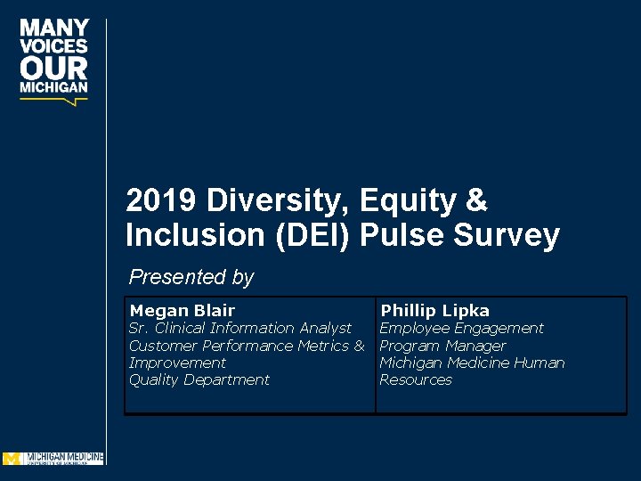 2019 Diversity, Equity & Inclusion (DEI) Pulse Survey Presented by Megan Blair Sr. Clinical