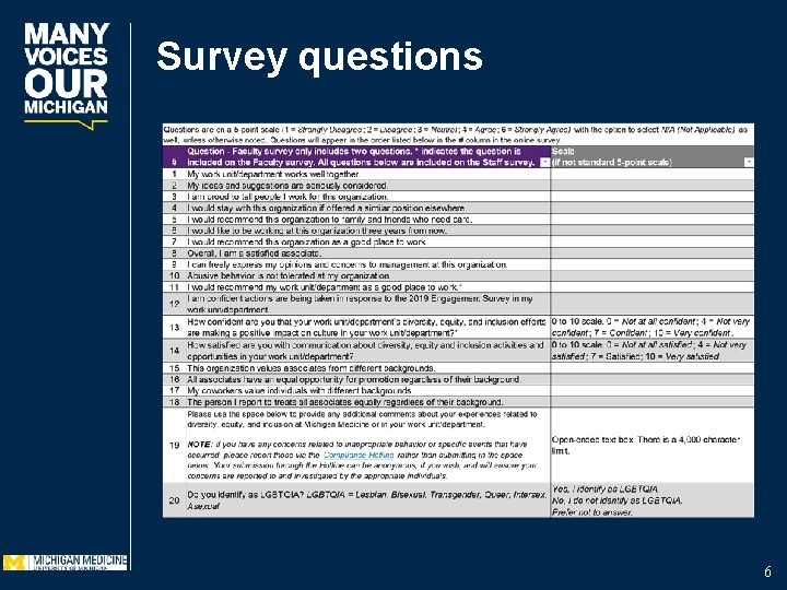 Survey questions 6 