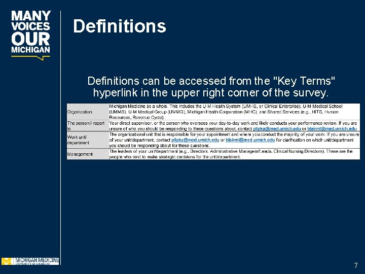 Definitions can be accessed from the "Key Terms" hyperlink in the upper right corner