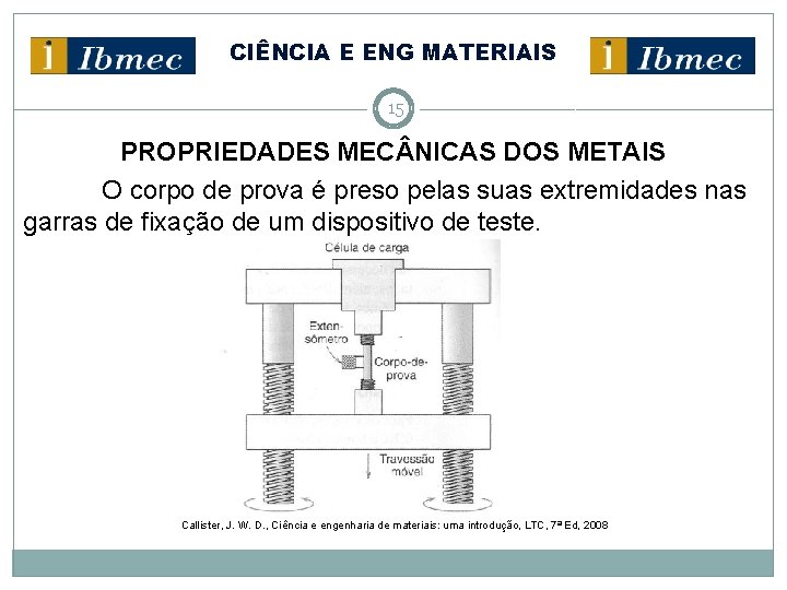 CIÊNCIA E ENG MATERIAIS 15 PROPRIEDADES MEC NICAS DOS METAIS O corpo de prova