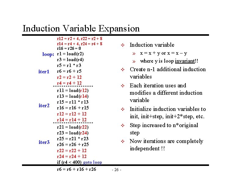 Induction Variable Expansion r 12 = r 2 + 4, r 22 = r Induction Variable Expansion r 12 = r 2 + 4, r 22 = r