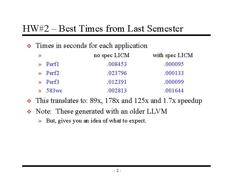 HW#2 – Best Times from Last Semester v Times in seconds for each application HW#2 – Best Times from Last Semester v Times in seconds for each application