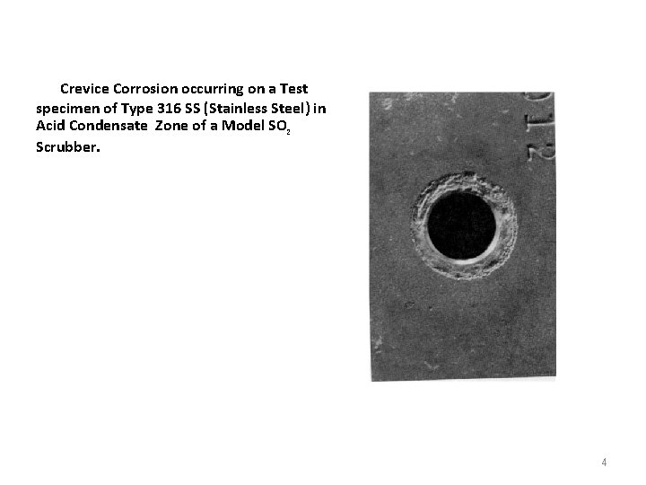 Crevice Corrosion occurring on a Test specimen of Type 316 SS (Stainless Steel) in