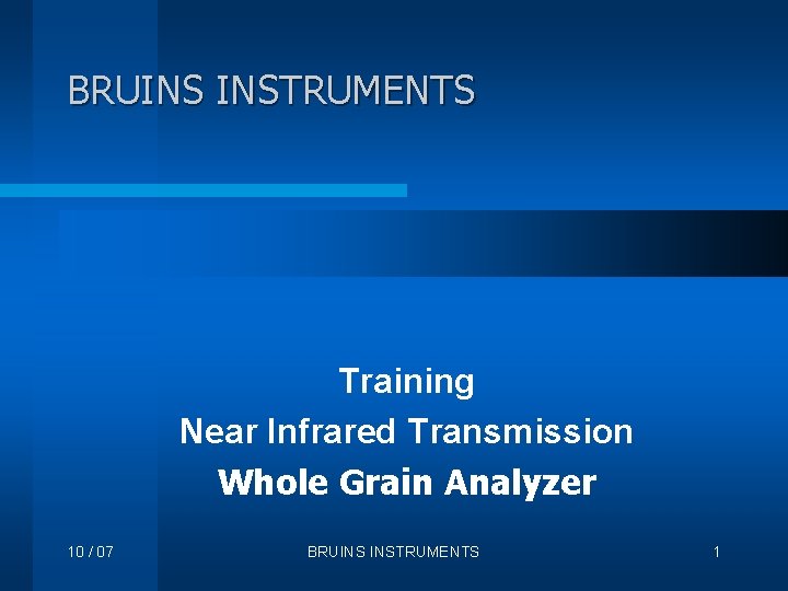 BRUINS INSTRUMENTS Training Near Infrared Transmission Whole Grain Analyzer 10 / 07 BRUINS INSTRUMENTS