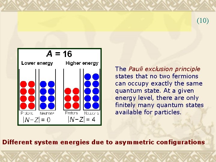 (10) The Pauli exclusion principle states that no two fermions can occupy exactly the